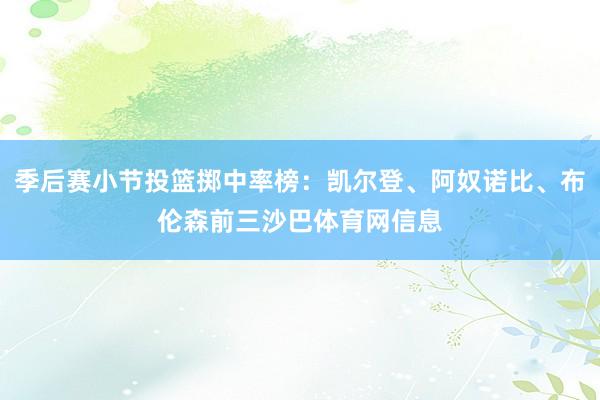 季后赛小节投篮掷中率榜：凯尔登、阿奴诺比、布伦森前三沙巴体育网信息